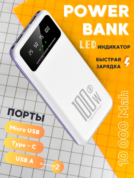 Power bank Внешний аккумулятор 66W, 10000mA и 20000mA, с быстрой зарядкой, 22.5w, 2 цвета