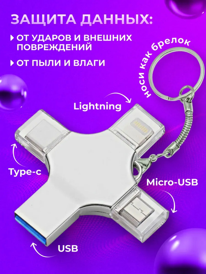 Флешка 4 в 1 для iPhone (до 12), Android, Mac, Window 128 ГБ, 256 ГБ, 512 ГБ, 1 ТБ