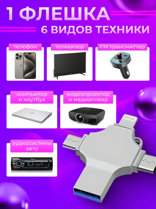 Флешка 4 в 1 для iPhone (до 12), Android, Mac, Window 128 ГБ, 256 ГБ, 512 ГБ, 1 ТБ