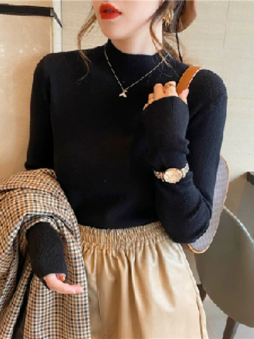 Ayollar sviteri, longsliv, slim-fit, bo'yingacha, chiziqli - 