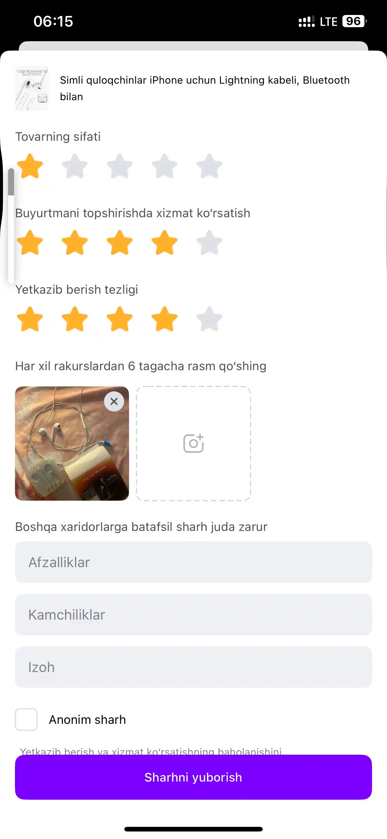 Simli quloqchinlar iPhone uchun Lightning kabeli, Bluetooth bilan