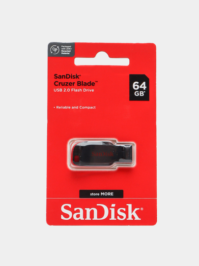 Флешка Sandisk USB 2.0, 8/16/32/64/128/256 ГБ, Cruzer Blade, высокоскоростная запись