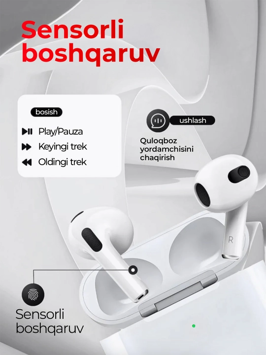 iPhone va Android uchun simsiz Pods quloqchinlari, sensorli