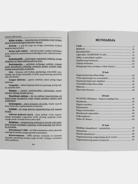 Biologiya 9-10-sinf, qo'llanma, ozbek tilida