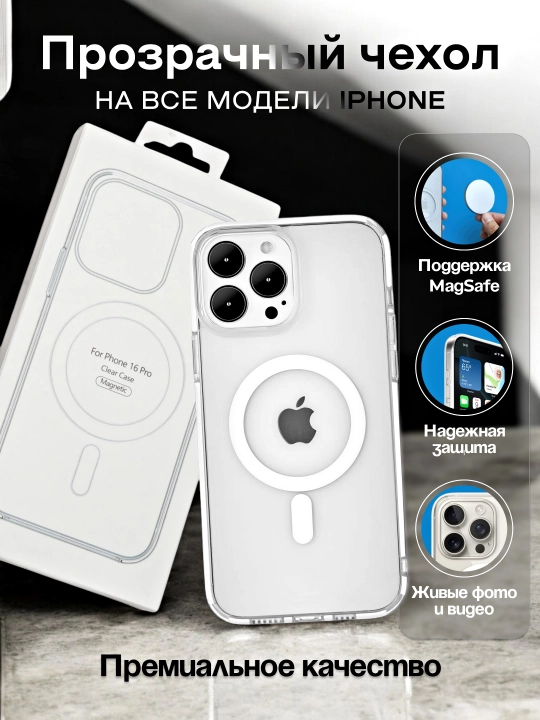Чехол MagSafe для iPhone 7, 8, SE, XR, 11, 12, 13, 14, 15, 16 Pro, Max, Plus, mini, прозрачный, силиконовый