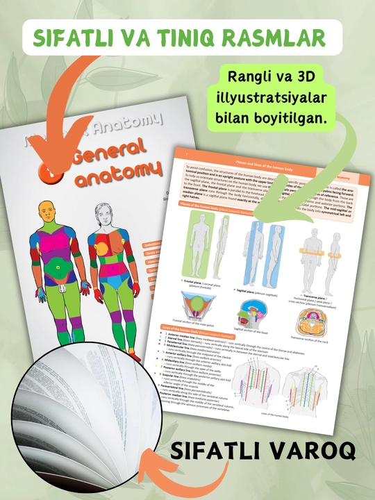 Tibbiyot kitobi, Memorix anatomiya, odam anatomiyasi, A4 formatda, qattiq muqovali