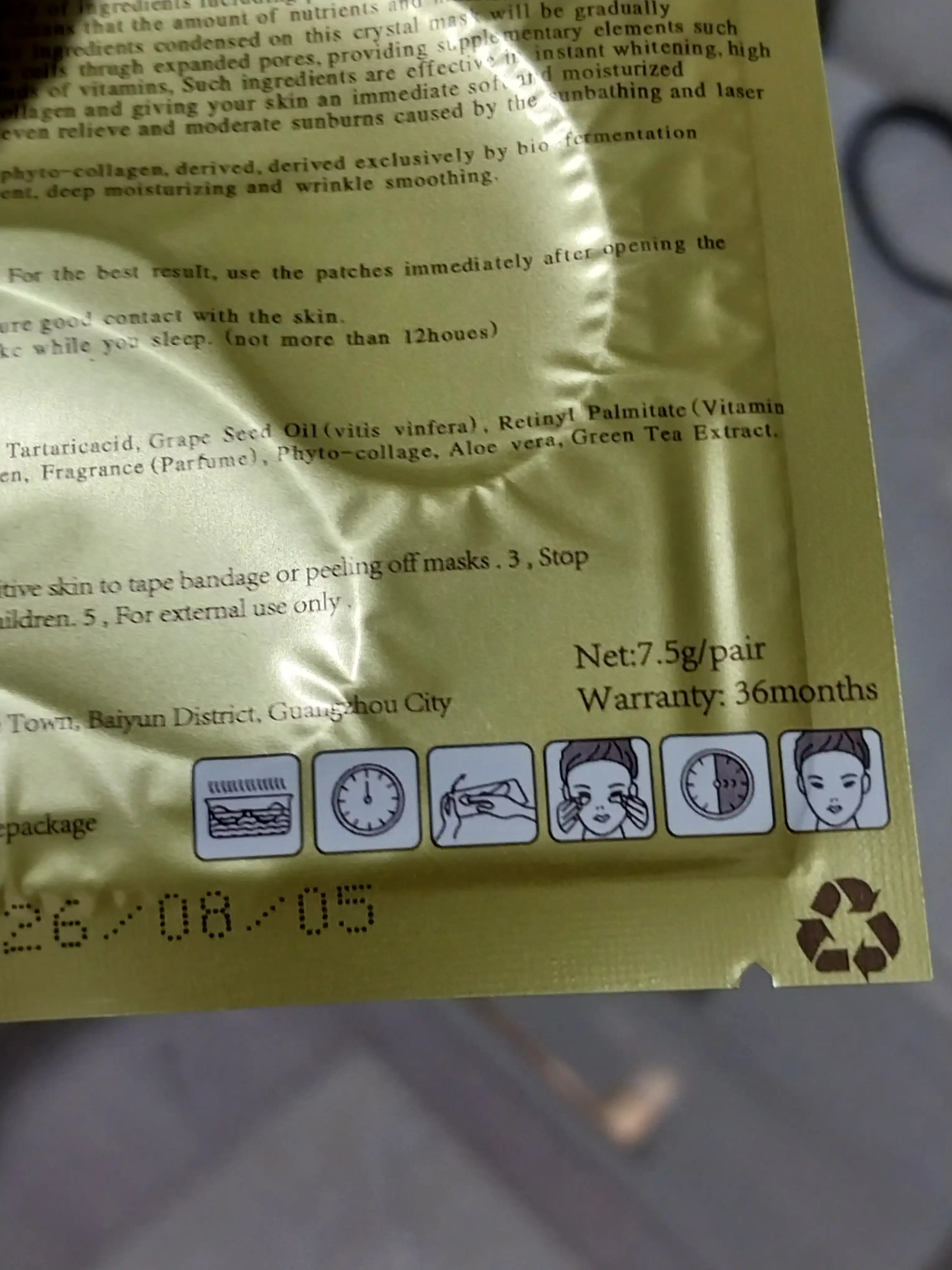 Patchilar ko'z uchun Collagen Crystal Eye Mask gidrogel, kollagen, 2 dona