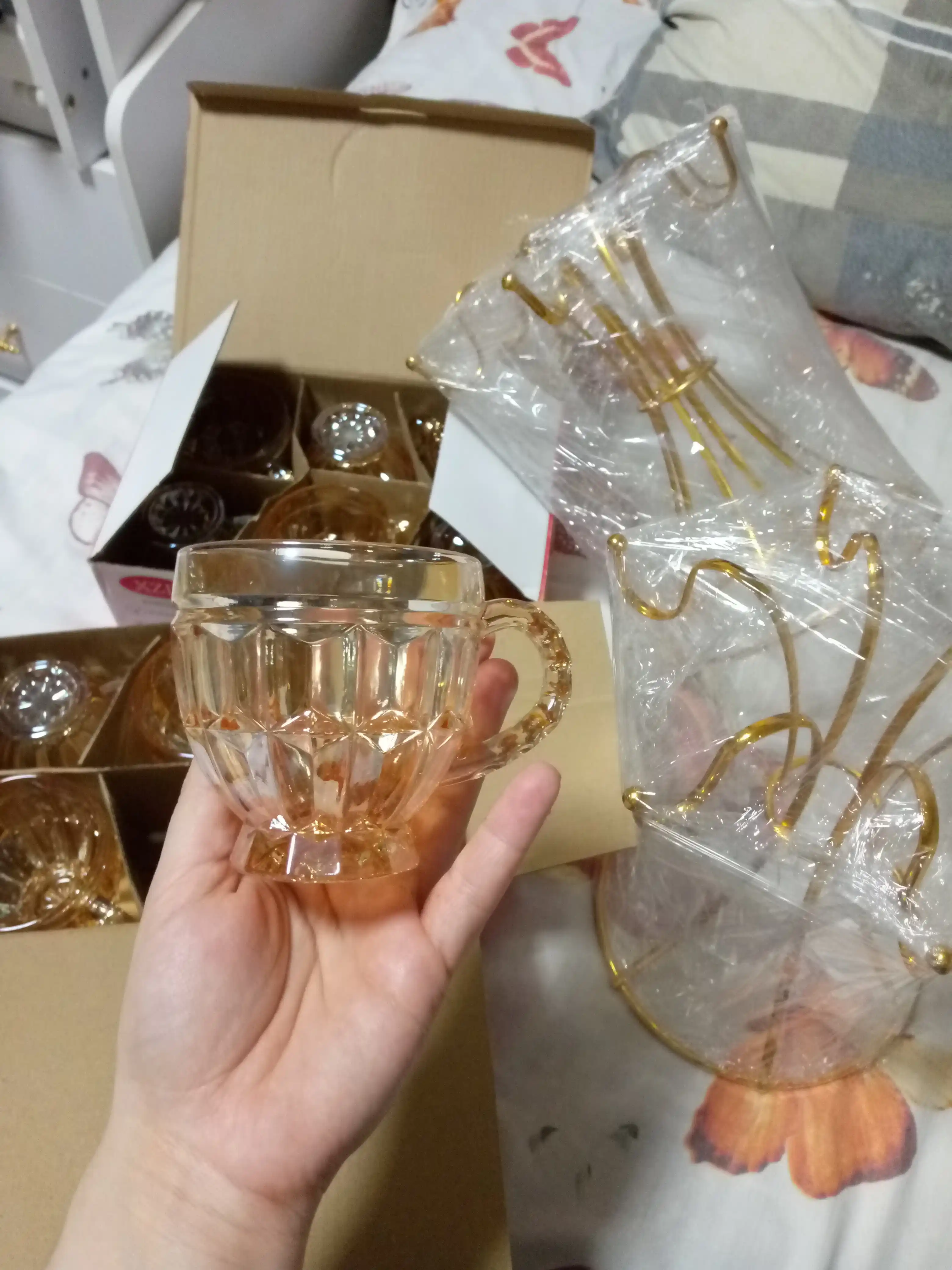 Nafis "Amber" shisha stakanlar to'plami, bo'rttirma naqshli, 6 dona, 280 ml