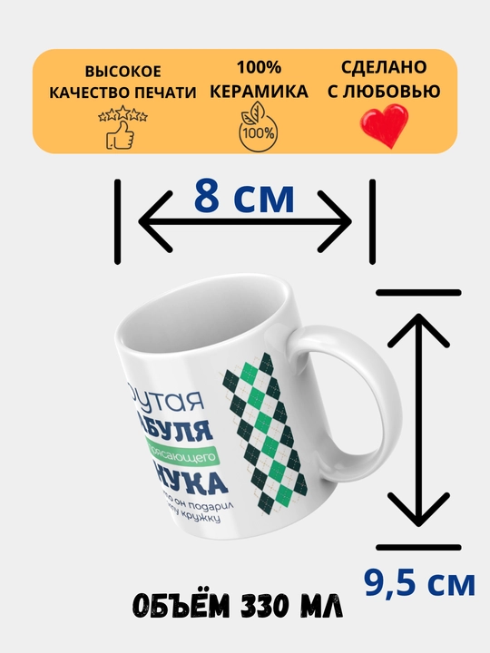 Кружка с принтом, для мамы, бабушки, папы, дедушки, белая, керамическая