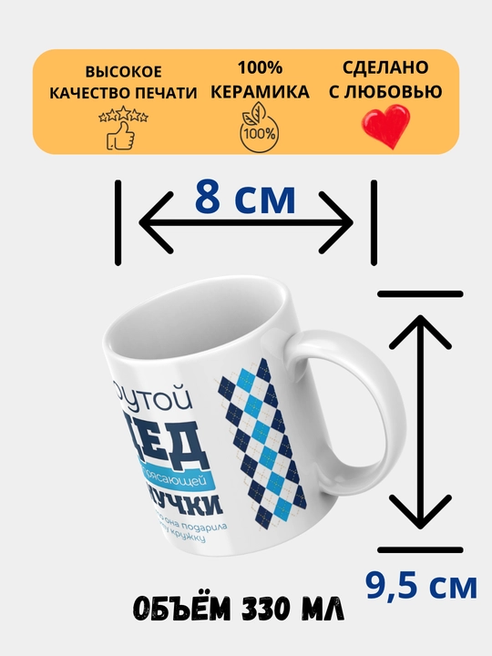 Кружка с принтом, для мамы, бабушки, папы, дедушки, белая, керамическая