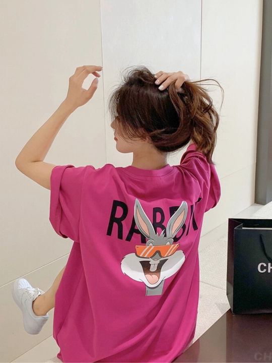 Ayollar uchun 3D printli futbolka Bugs Bunny, 100% paxta, S-XL o'lchamlar