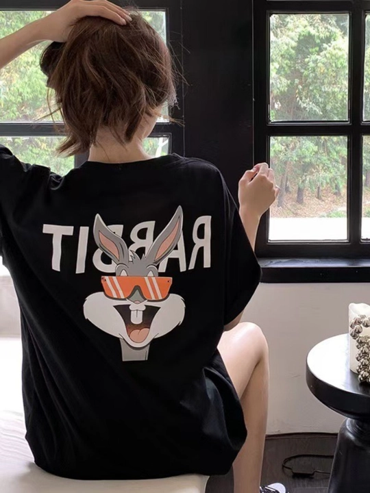 Ayollar uchun 3D printli futbolka Bugs Bunny, 100% paxta, S-XL o'lchamlar