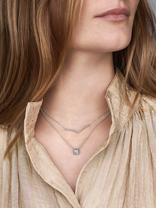 Ожерелье Pandora Halo квадратное, серебро 925, с кубическим цирконием 396241CZ-45