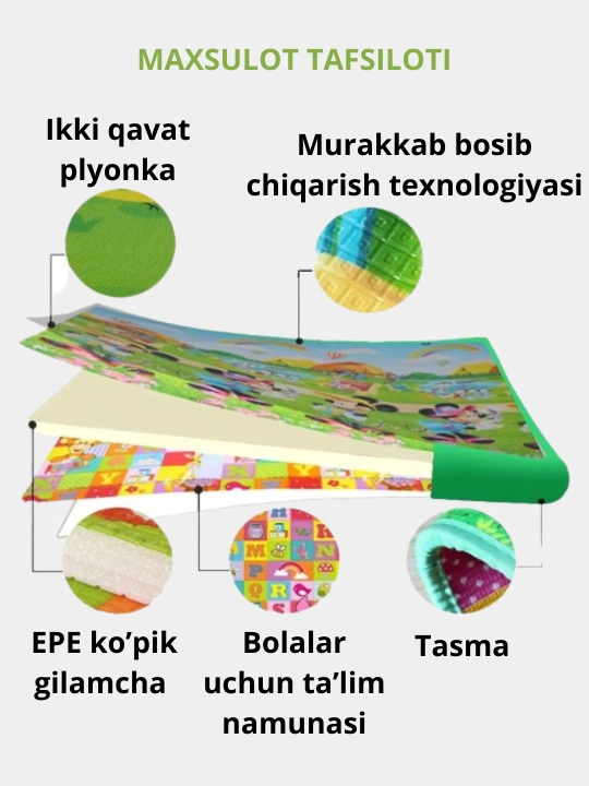 Двусторонний, мозаичный коврик, для ползания детей