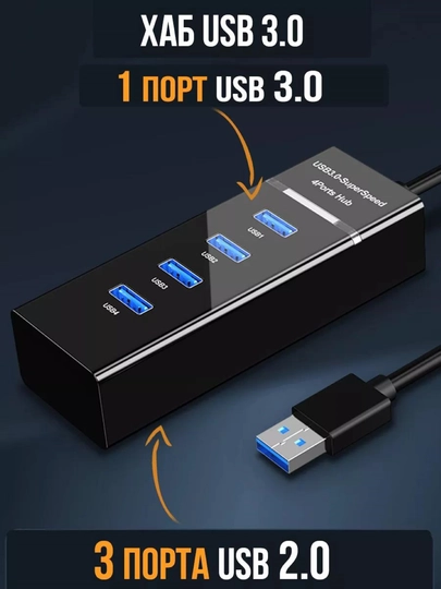 Разветвитель 3.0 Type-C на 4 порта, хаб-концентратор USB порт,Type-C порт , USB+Type-C порт