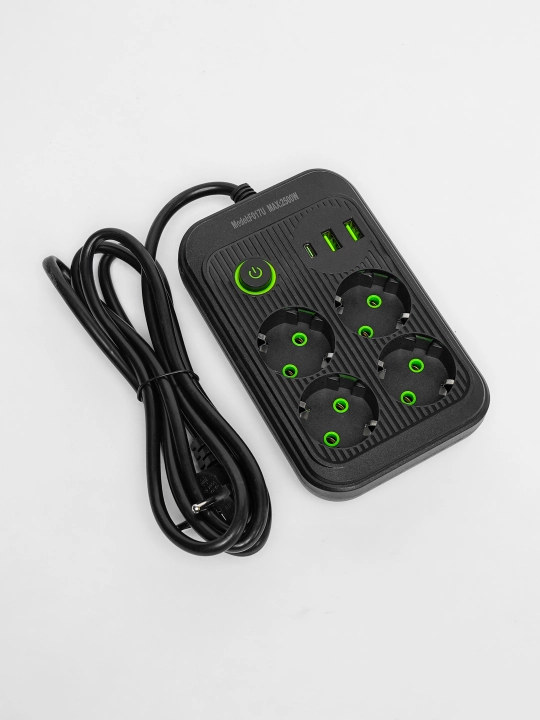 Удлинитель электрический, 2 метра, 3 USB порта, Type-C, сетевой фильтр
