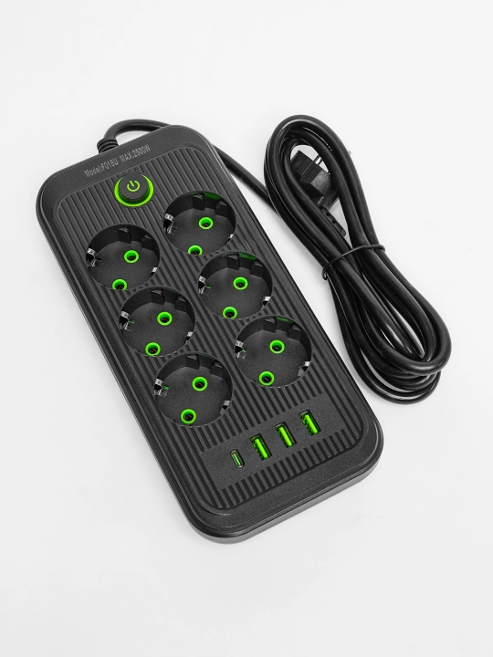 Удлинитель электрический, 2 метра, 3 USB порта, Type-C, сетевой фильтр