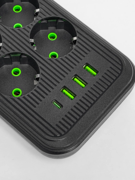 Удлинитель электрический, 2 метра, 3 USB порта, Type-C, сетевой фильтр