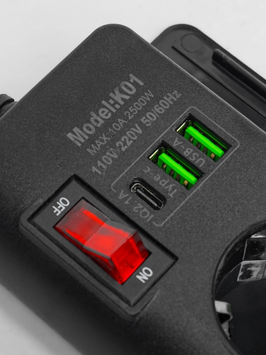 Elektr uzaytirgich, 2 metr, 3 ta USB port, Type-C, tarmoq filtri