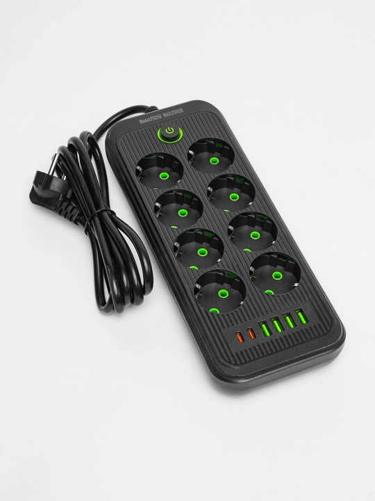 Удлинитель электрический, 2 метра, 3 USB порта, Type-C, сетевой фильтр