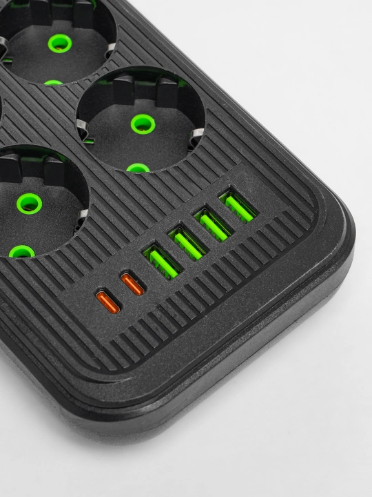 Удлинитель электрический, 2 метра, 3 USB порта, Type-C, сетевой фильтр
