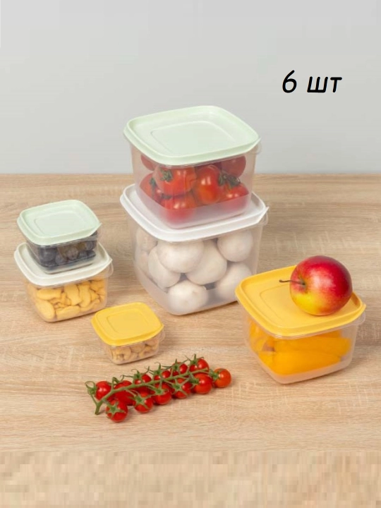 Комплект контейнеров для продуктов, с крышками, с декором, 3, 4, 5, 6 шт