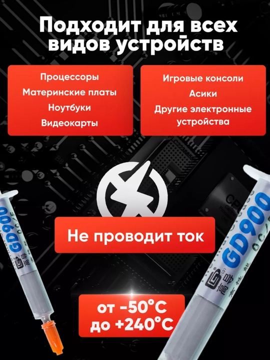 Термопаста GD900 для видеокарт и процессоров, 0.5 г, 1 г, 3 г, 7 г, 15 г, 30 г, 4.8w