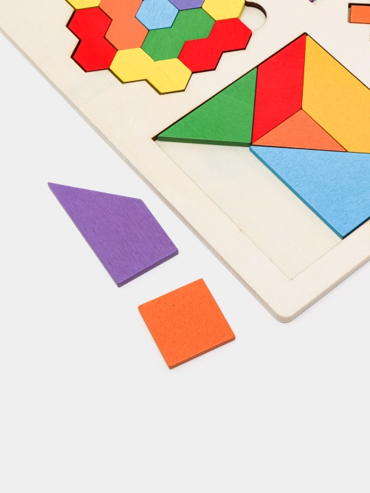 Ta'limiy yog'och jumboq o'yini Tangram, magnitli, tangram vazifalar bilan, tetris