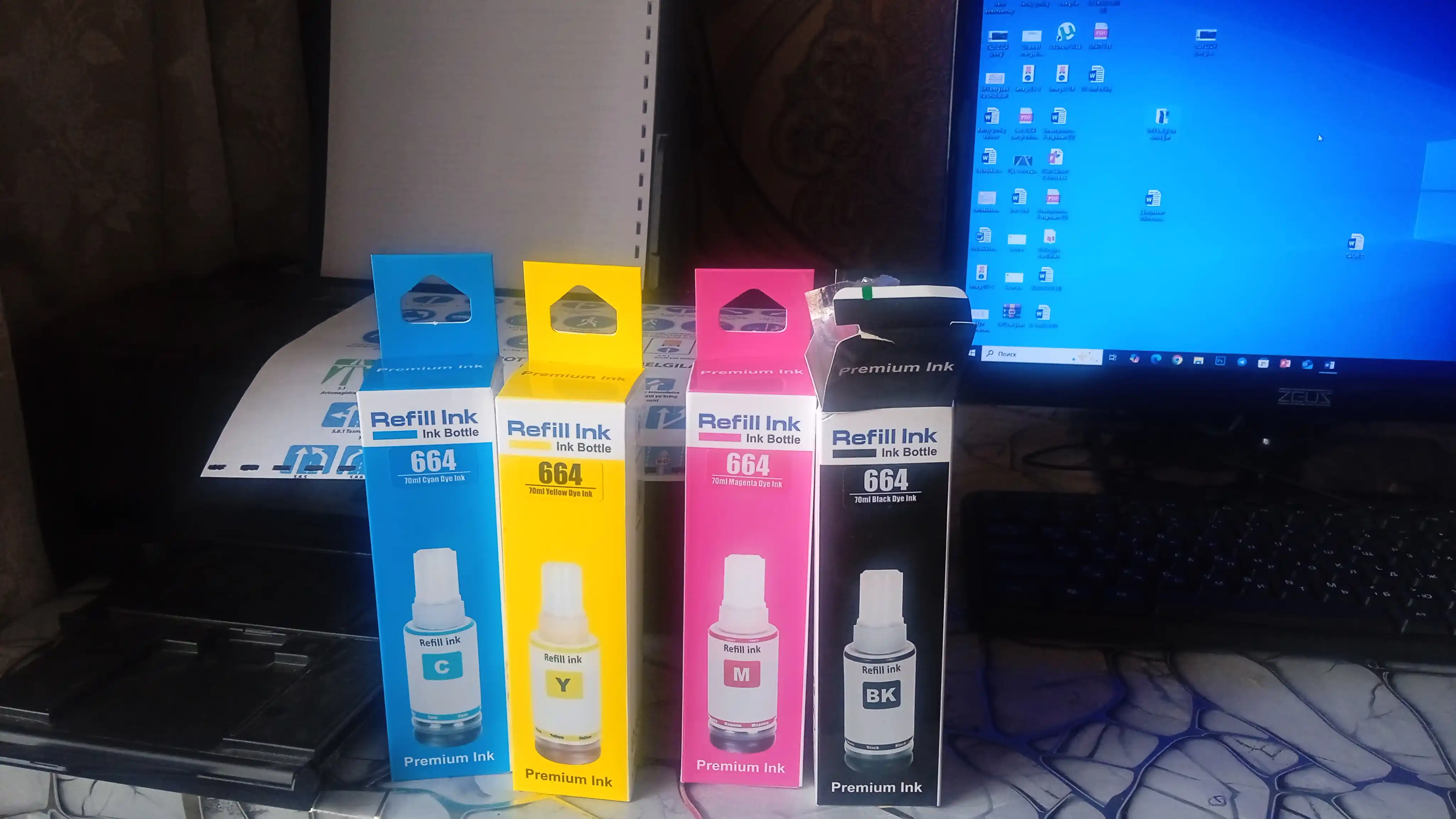 EPSON 664 siyohi L1300, L3050, L132, L210, L365, L120 printerlari uchun, 5x70ml to'plamda