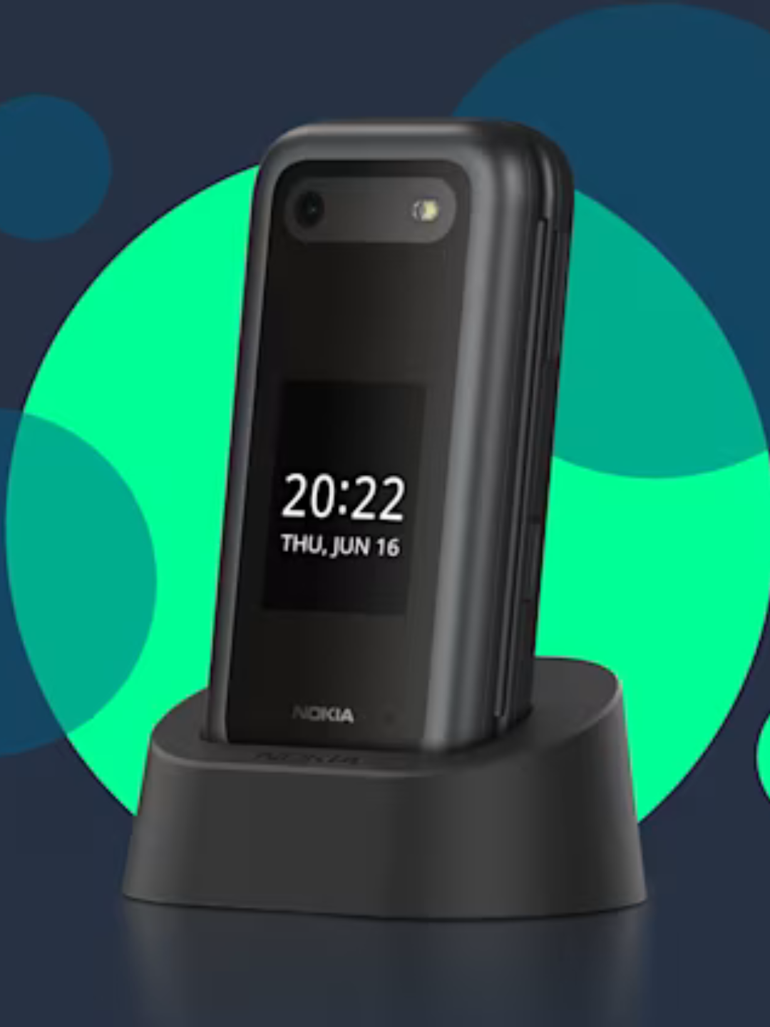 Nokia 2660 Flip tugmachali telefon, ikkita SIM-karta, Qora rang zaryadlash stantsiyasi bor