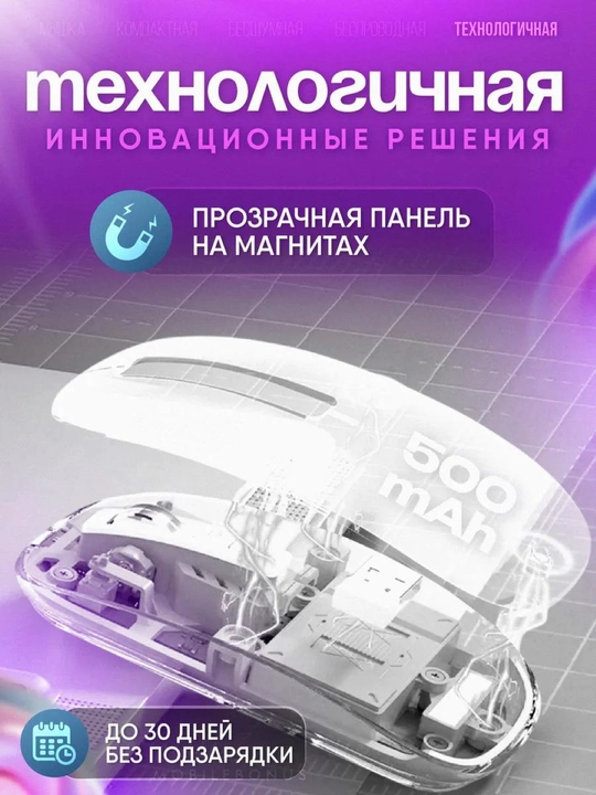 Noutbuk uchun simsiz shaffof sichqoncha, magnit qopqoq, 2.4 GHz
