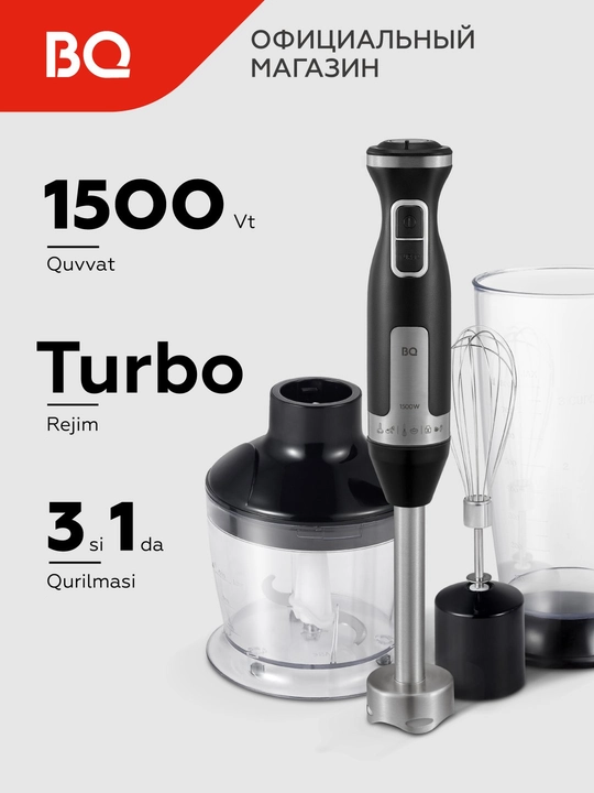 Qol blenderi 3 v 1 BQ HB420PS turbo rejim 14000 ayl/daq gacha, 1500 Vt,