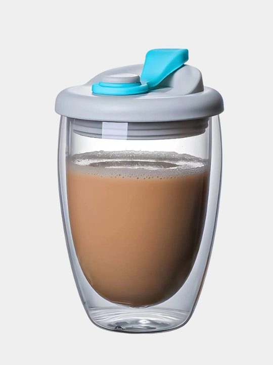 Ikki devorli va qopqoqli termal krujka, 350 ml, 450 ml - 