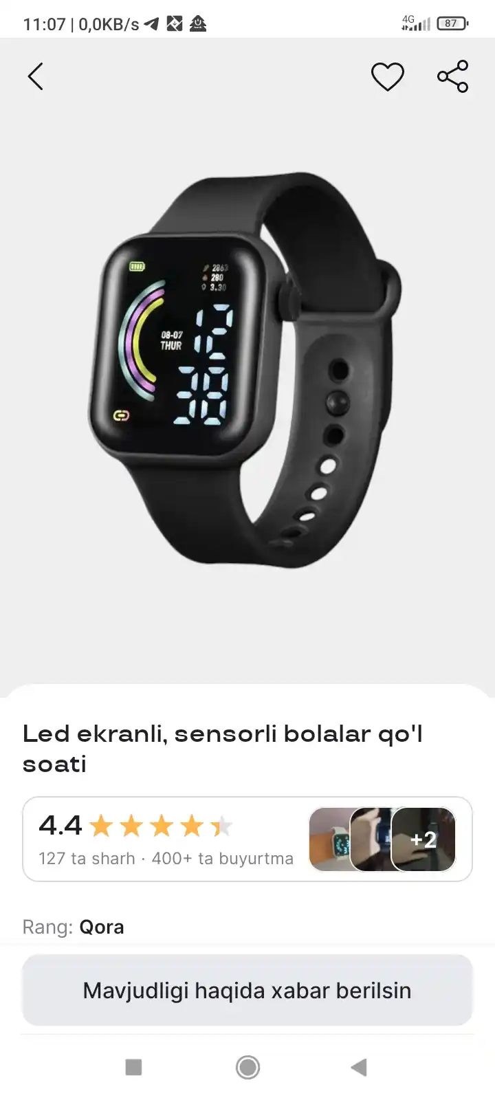 Led ekranli, sensorli bolalar qo'l soati