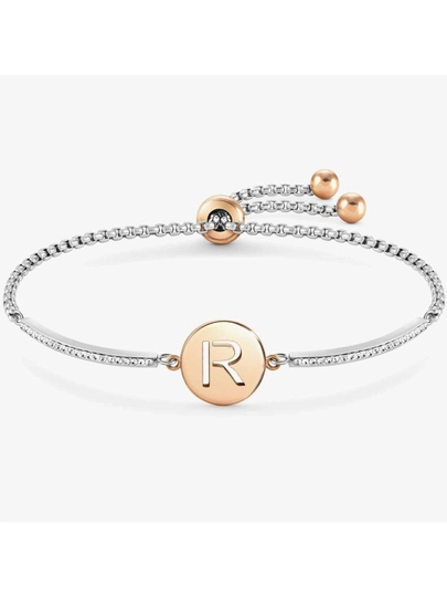 Nm 028007/018 Браслет Milleluci буква "R" сталь, кристаллы, покрытие розовое PVD — NOMINAT-0280718