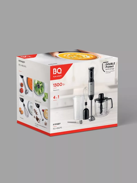 Qo'l blender BQ HB62PS, 4 tasi 1 da, 14000 ayl/daq gacha, quvvati 1500 Vt