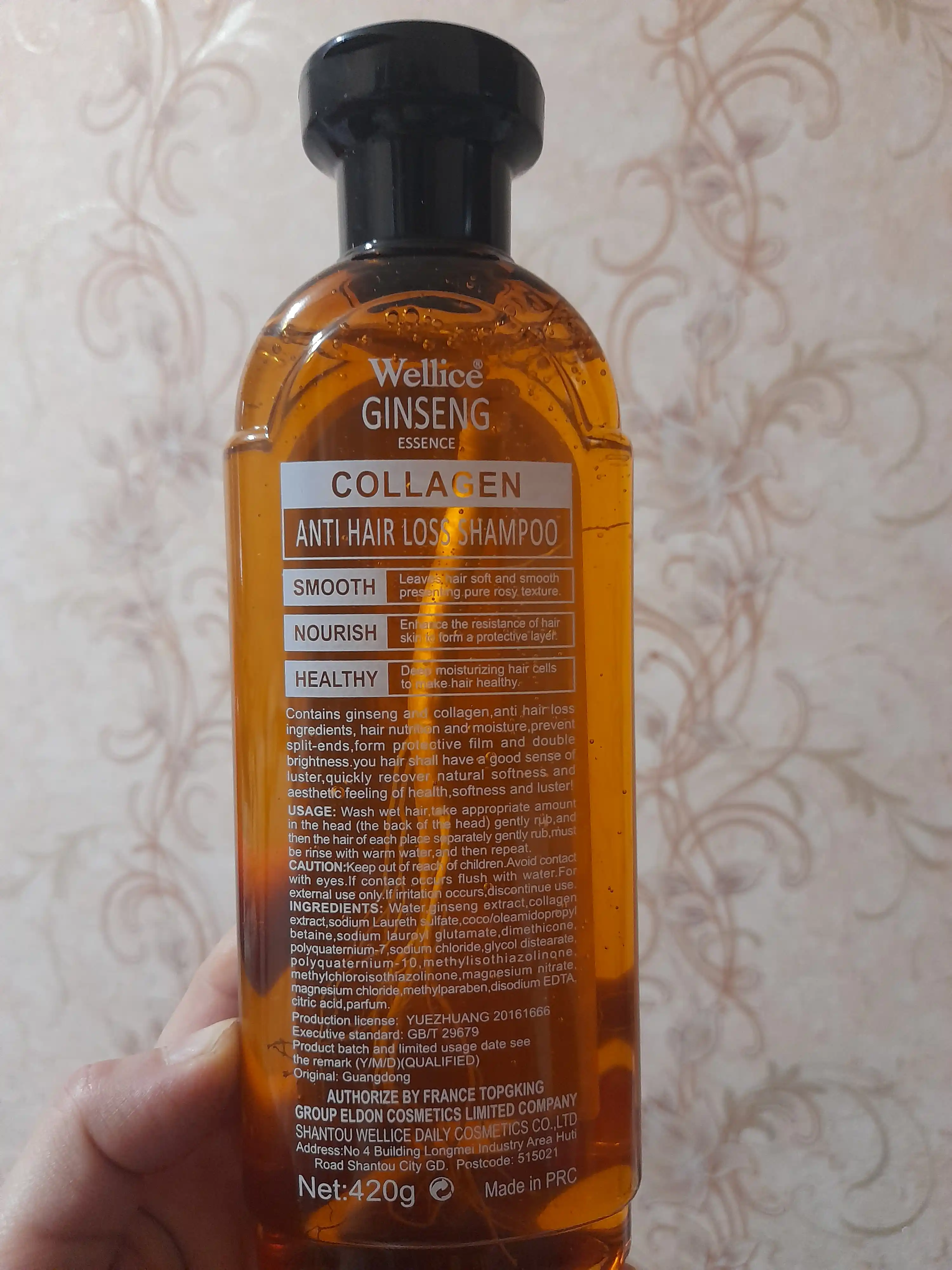 Soch to'kilishiga qarshi davolovchi shampun jenshenli Wellice Ginseng Collagen, 420 ml