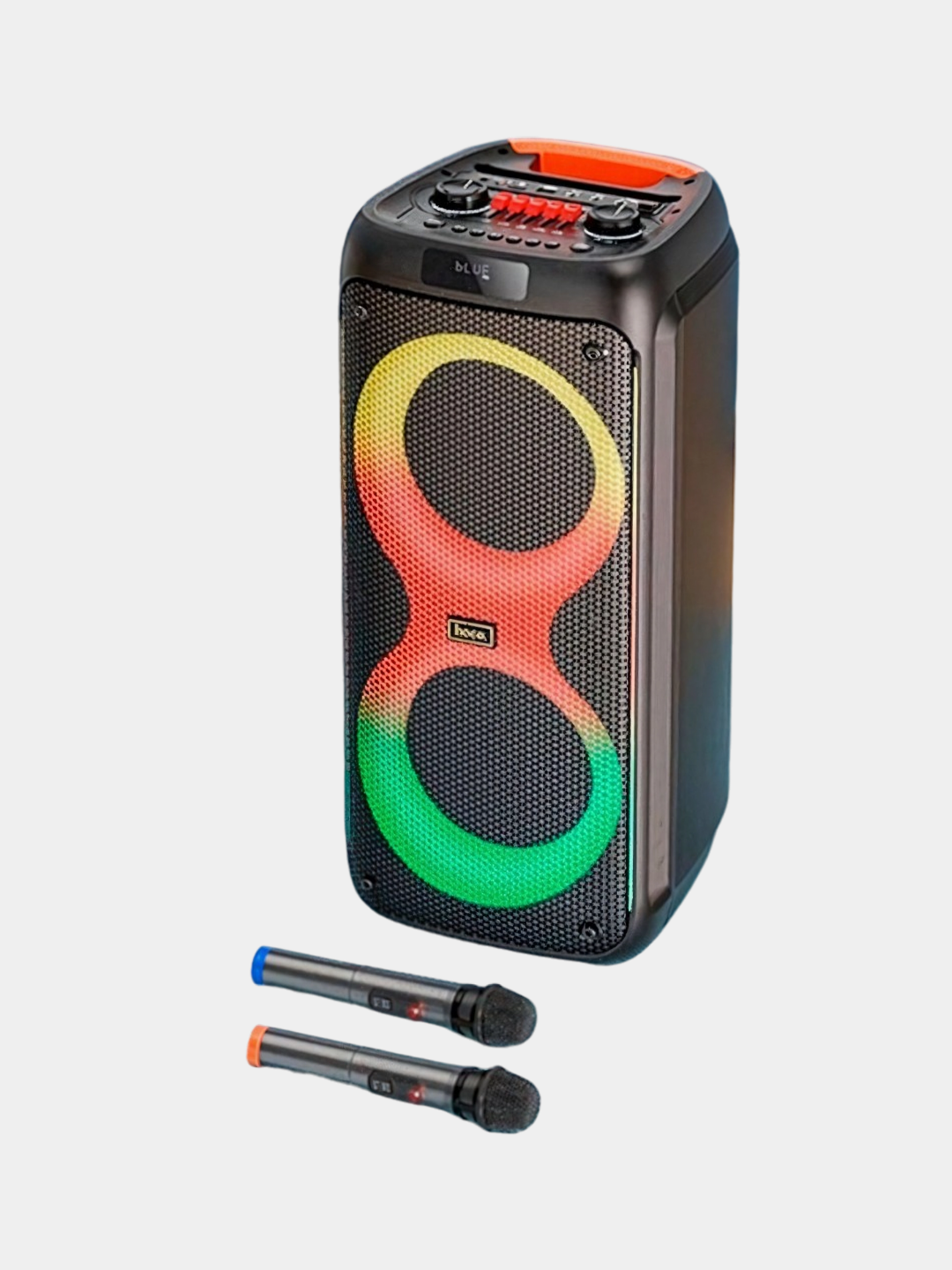 Hoco Bluetooth karnay, 2ta mikrofon, kuchli ovoz va yorqin LED yoritgichlar simsiz mikrafon