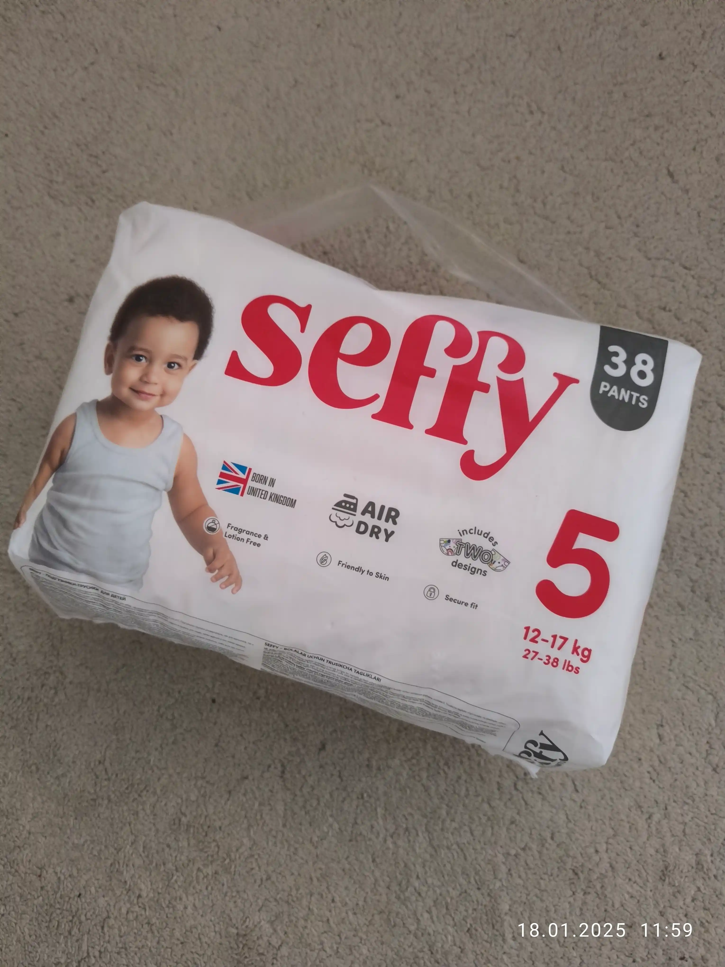 Подгузники-трусики для детей Seffy 5, 12-17 кг, 38 шт