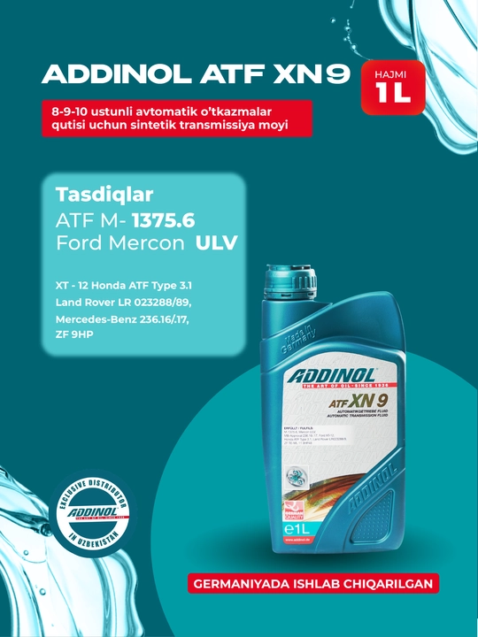 Sintetic transmissiya moyi 8-9-10 pag'onali uzatmalar qutisi uchun  ADDINOL ATF XN9