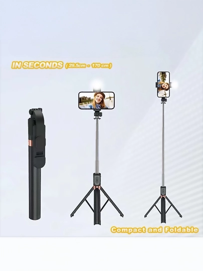 Tripod stendi, selfi tayoqchasi + LED chiroq, jonli efir uchun, 200 sm