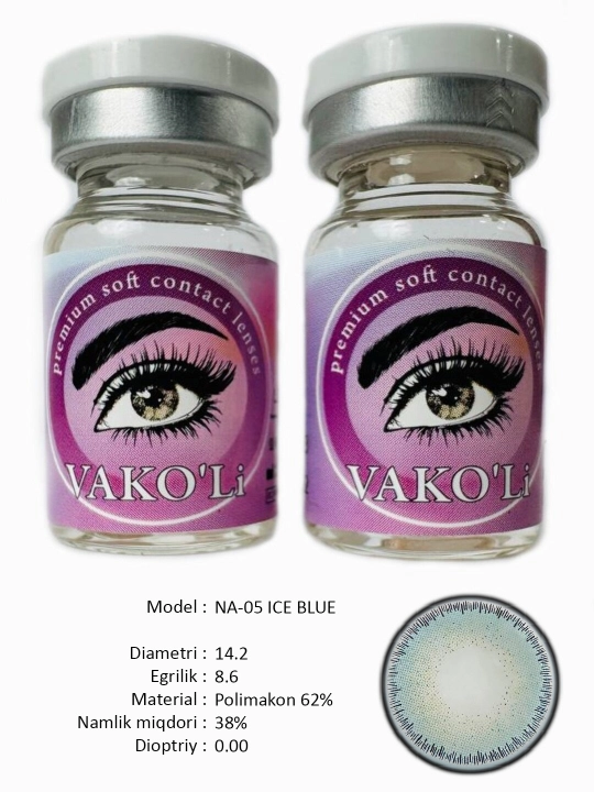 VAKO'Li, Rangli ko'zlar uchun kontakt linzalari, 12 oy, dioptersiz, go'zallik uchun