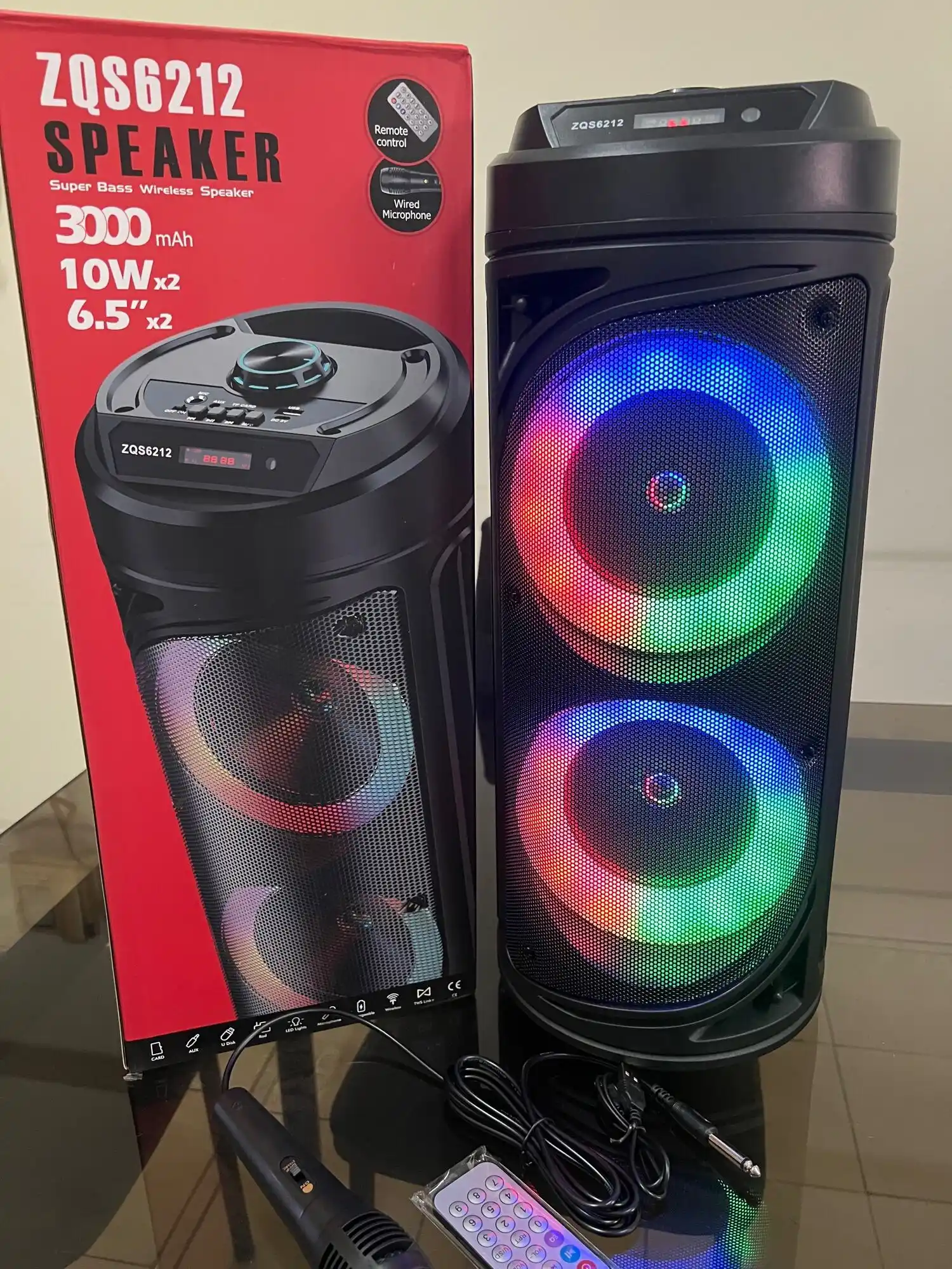 Караоке колонка ZQS6212 Bluetooth, 51 см, с микрофоном, световым эффектом RGB