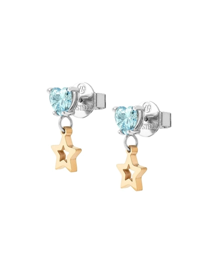 Nm 029603/023 Серьги PRINCIPESSINA "ЗВЕЗДА" сталь, цирконы голубые, покрытие розовое PVD — NOMINAT-0296033