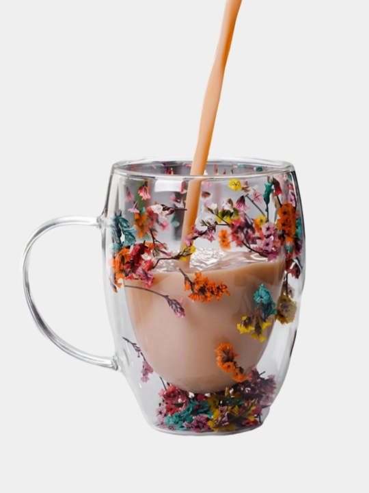 Shisha krujka, ikki devorli va gulli, 250, 350 ml