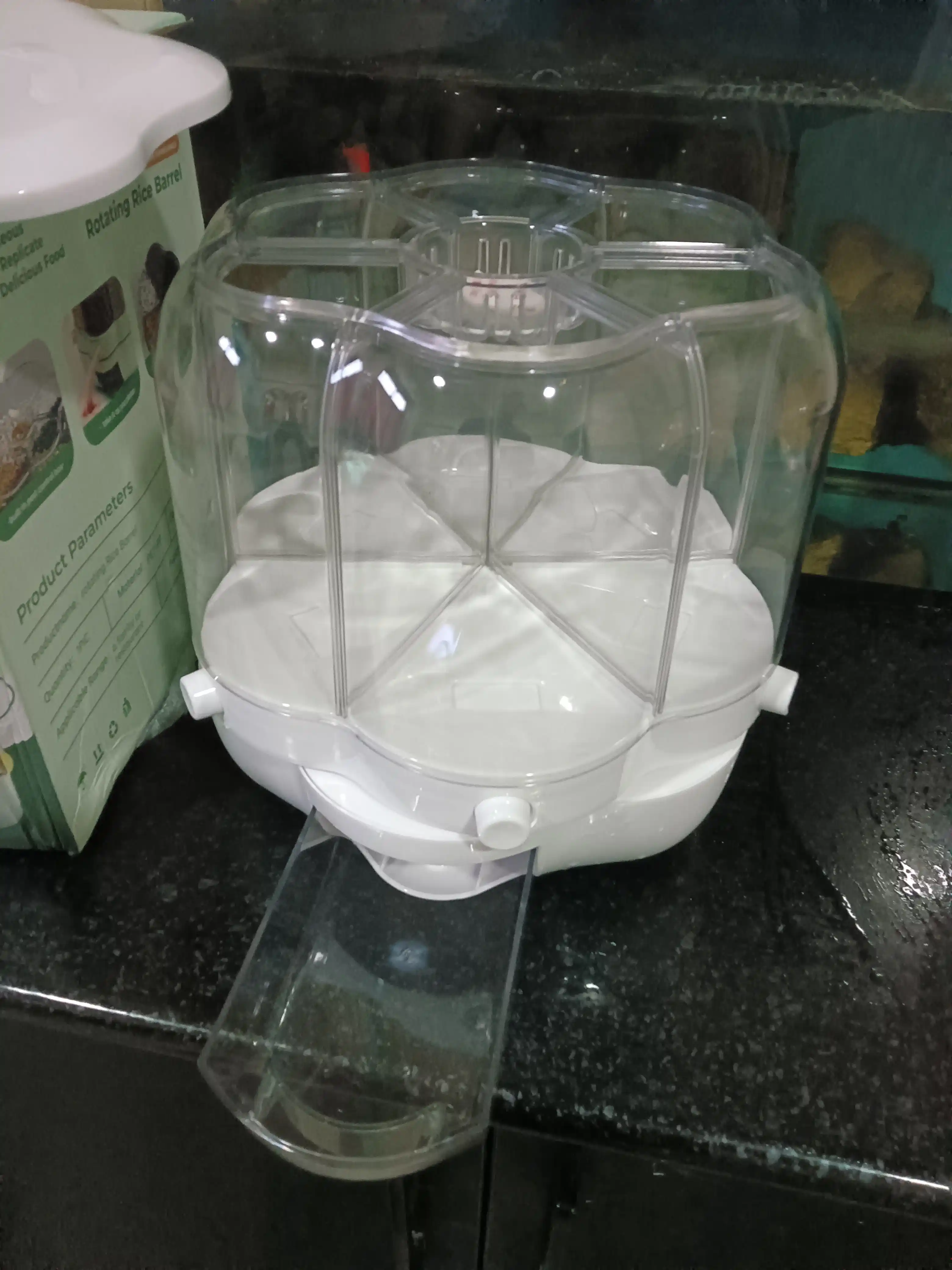 360° aylanuvchi dispenser, konteyner, don idish, don, yorma, yeryongoqlar uchun, 6 bolimli
