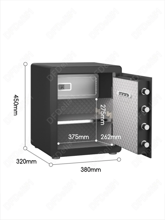 Сейф ET571 Deli 450*380*320 мм. Электронный ключ + цифровой ключ, черный, 23 кг