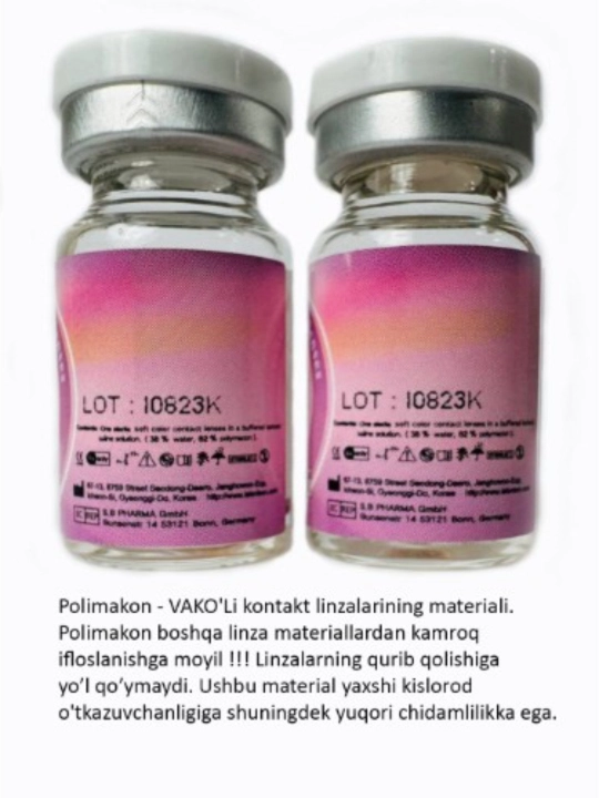 VAKO'Li ko'z kontakt linzalari (shaffof), 12 oy, 2 ta linzalar, CLEAR