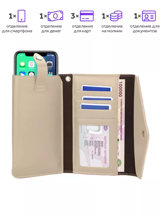 Ayollar hamyoni kartalar va pul uchun, smartfon bo'limi bilan Baellerry Bella Style 8616