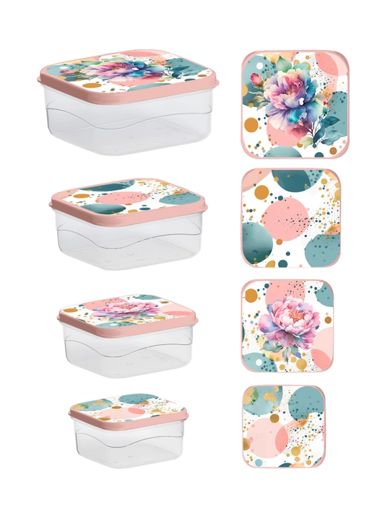 Комплект контейнеров для продуктов, с крышками, с декором, 3, 4, 5, 6 шт